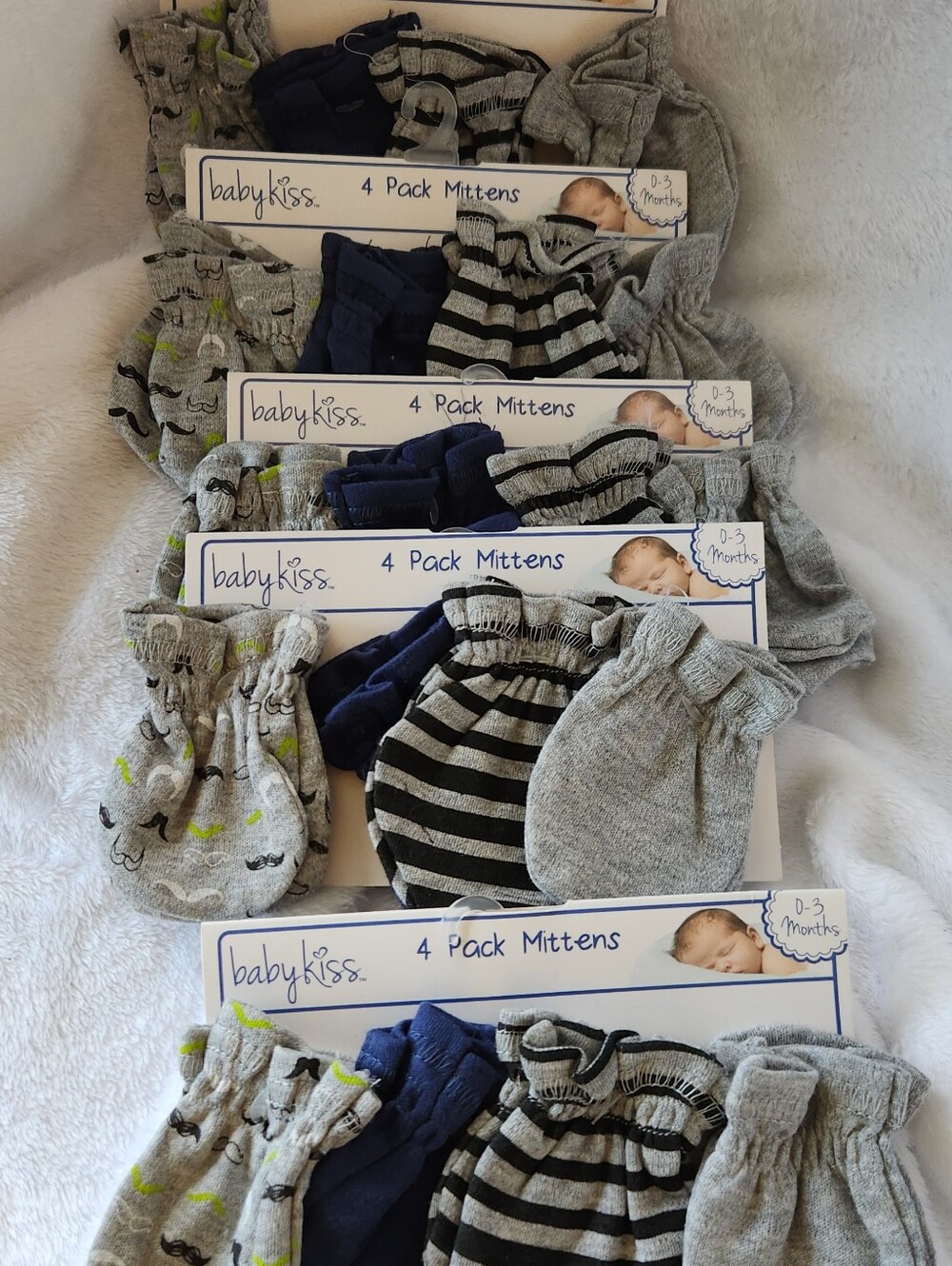 Baby Mittens 4-Pack - Gray & Navy